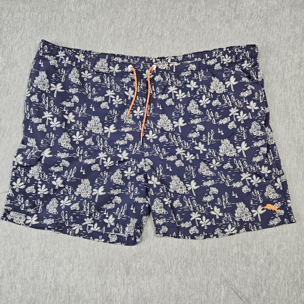 Tommy Bahama Shorts Mens 2XL Blue Tropical Print Lined Drawstring Swim Trunks